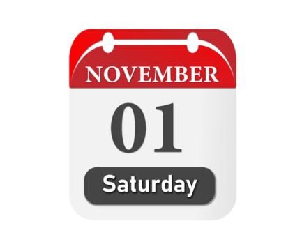 A calendar page showing november first on saturday with a red top and black background around it
