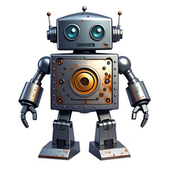 古く錆びた鉄製のロボット　アニメのキャラクター　3d　png