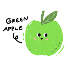 Crayon style drawing of a cute green apple.