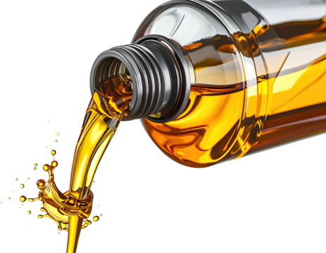 Golden liquid pouring from a clear plastic bottle - Powered by Adobe