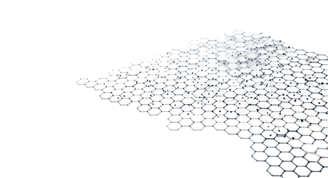 Intricate, precise hexagonal pattern with black nodes & glowing filaments on a light grey gradient background with copy space, soft diffused lighting, concept of digital networks & connectivity - Powered by Adobe