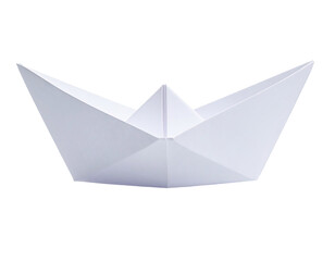 Folded white paper boat, angled view