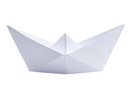 Folded white paper boat, angled view