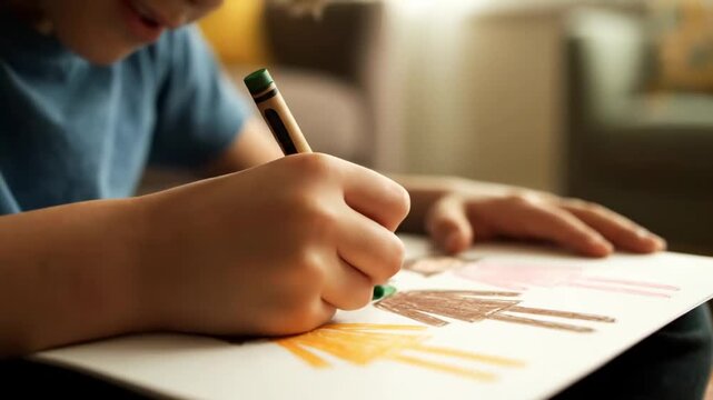 Close up child drawing national flags parents home countries cinematic handheld multicultural lifestyle stock video. kid sketching homeland banner guardian residence diverse culture