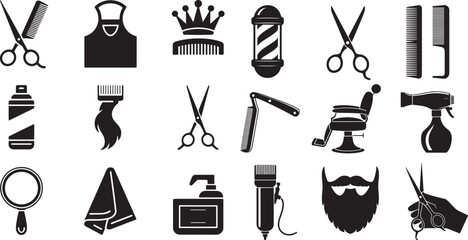 Barber shop tools and accessories icons scissors comb