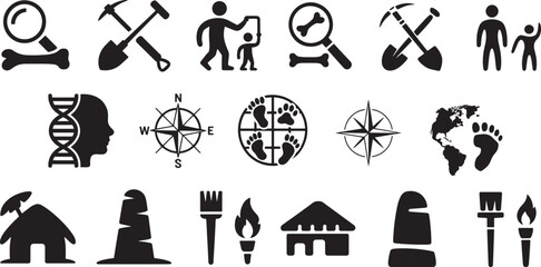 Collection of archaeological and scientific icons archaeology science