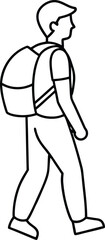continuous line art backpack traveler illustration on transparent