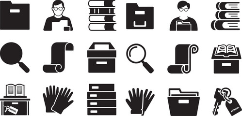 Collection of office and archival icons folder person