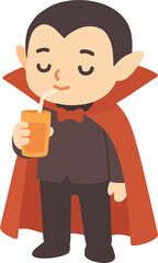 Cute Dracula Vampire Drink Blood Juice Cartoon Vector Illustration