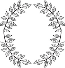 Delicate leafy branches forming a circular frame vine botanical