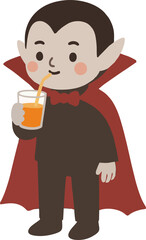 Cute Dracula Vampire Drink Blood Juice Cartoon Vector Illustration