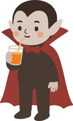Cute Dracula Vampire Drink Blood Juice Cartoon Vector Illustration
