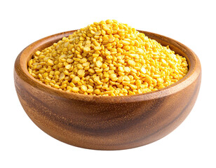 Pile of yellow split peas in a wooden bowl (2)