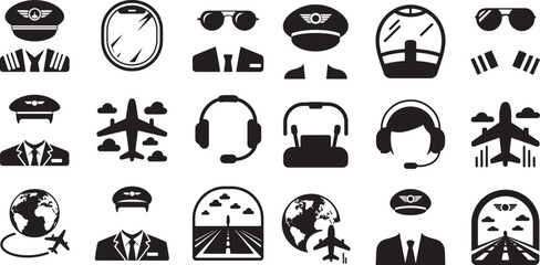 Pilot aviation travel transportation communication and flight symbols vector