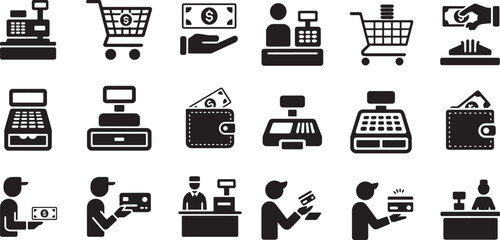Shopping transaction icons cash register wallet credit card payment vector