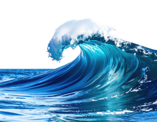 Powerful ocean wave cresting, vibrant blues