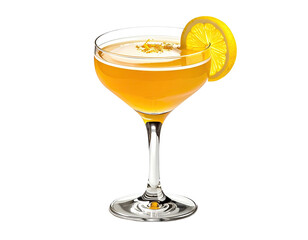 Golden cocktail in a coupe glass, garnished with lemon slice