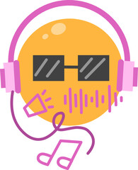 A cute character wearing sunglasses and headphones, surrounded by musical notes and sound waves. Perfect for music, audio, podcasts, entertainment, lifestyle, and digital media concepts.
