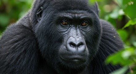 Intense Gorilla Stare in Jungle Habitat
