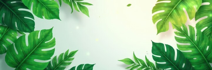 Editable summer sale banner with lush tropical leaves , exotic, brochure, ecommerce