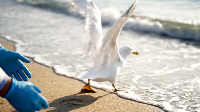 Close up scientist releasing baby sharks marine reserve cinematic handheld conservation lifestyle stock video. marine biologist freeing young elasmobranch aquatic sanctuary handheld