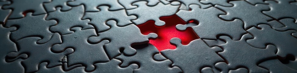 Incomplete gray puzzle reveals striking red detail  Missing piece highlights contrast ,  contrast,  missing
