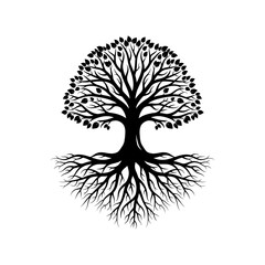 Mighty Tree Metaphorical Silhouette Roots Extending to Form a Stable Foundation Power Concept