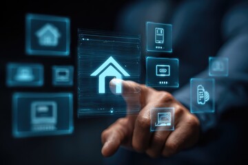 Hand interacting with a digital home automation interface