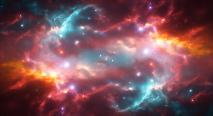 Fototapeta premium Deep space nebula with glowing red and blue gas and bright stars background