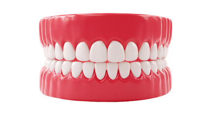 Obraz premium A set of dentures featuring white teeth and a pink gumline displayed against a black background