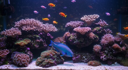 Obraz premium Coral reef aquarium with colorful fish