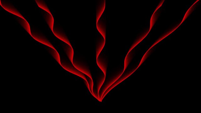 Abstract neon red waves smoke shape on black background