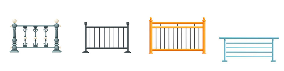 Variety of Decorative Railings Isolated on White - Architectural Elements