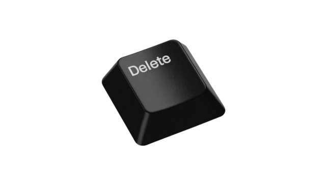 Black delete key button, essential computer function for erasing