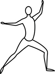 continuous line art yoga warrior pose silhouette illustration on transparent
