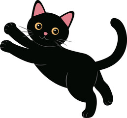 Black cute cat leaping. Vector illustration.