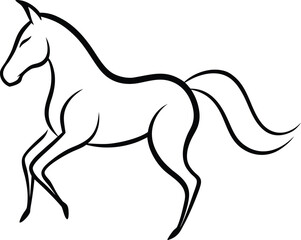 line art abstract running horse silhouette illustration on transparent