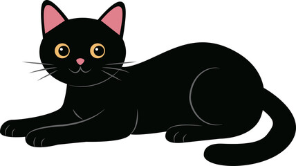Black cute cat lying. Vector illustration isolated on white background © Oksana