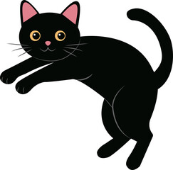 Black cute cat playing. Vector illustration isolated on white background