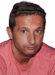 Fototapeta premium Man looking straight ahead on transparent background