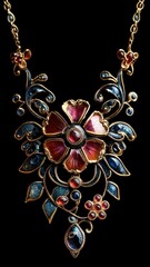 An ornate Art Nouveau necklace with intricate patterns and vintage elegance.