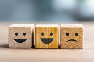 Emotionally Charged Block Faces Representing Happiness and Sadness Captured with Clear Depth of Field in a Creative Setting Evoking the Complexity of Human Feelings