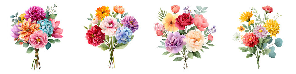 Watercolor Flower Bouquets: Floral Design Elements for Spring and Wedding