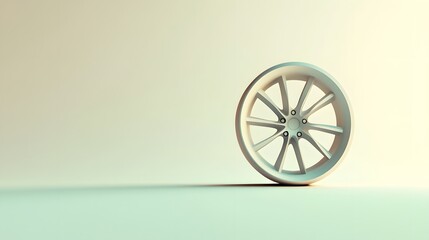 Fototapeta premium Contemporary Car Wheel with Black Tire and Multiple Spokes, Centered on Minimalist Backdrop