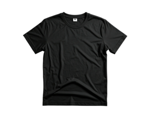Black t-shirt, laid flat,  wrinkled fabric