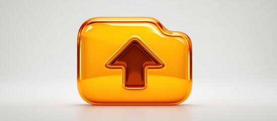 A glossy, orange-yellow upload icon, shaped like a file folder with an upward-pointing arrow.