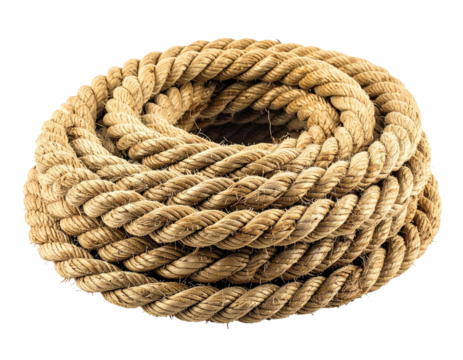 Close-up of a tightly coiled light brown rope