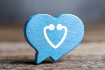 Fototapeta premium Heart-shaped wooden emblem accentuated with healthcare symbol embodying compassion and awareness illustrating the importance of holistic health and emotional well-being