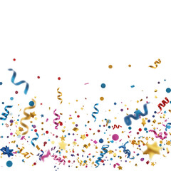 Obraz premium Colorful confetti and streamers falling, isolated on transparent background, creating a festive and celebratory atmosphere with vibrant hues