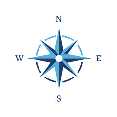 A classic compass rose illustration with cardinal directions clearly labeled
